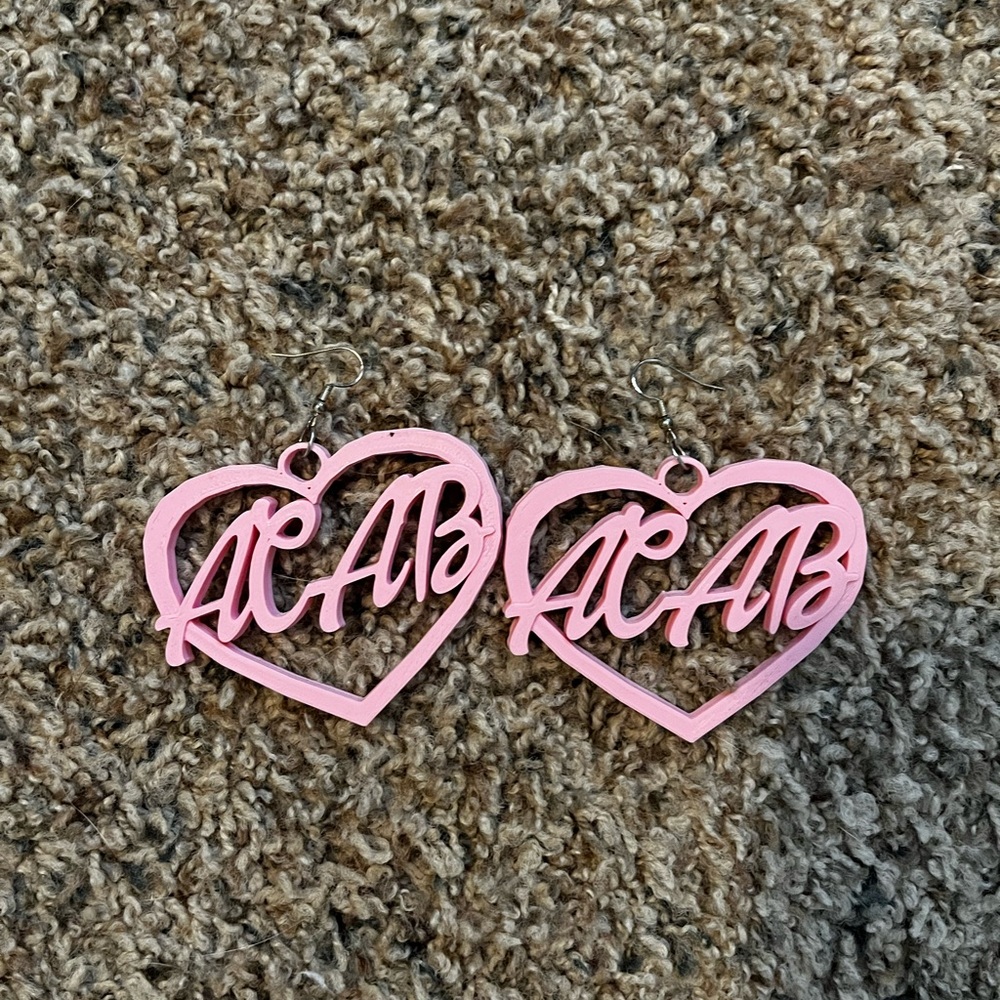 Pink Heart-Shaped ACAB Earrings